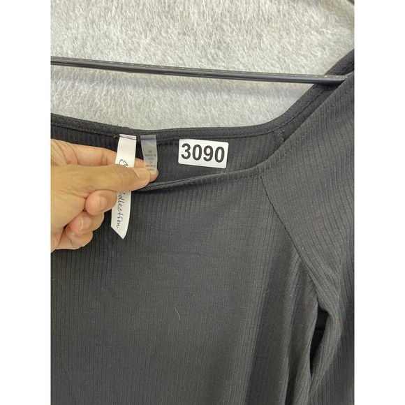 NY Collection Women's Bodysuit Ribbed 3/4 Sleeve Solid Black Medium - Picture 11 of 13